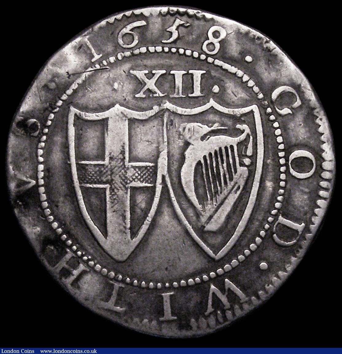 London Coins : A177 : Lot 1298 : Shilling 1658 Commonwealth, No Stop after ENGLAND, ESC 998A, Bull 165, mintmark Anchor, 5.78 grammes...