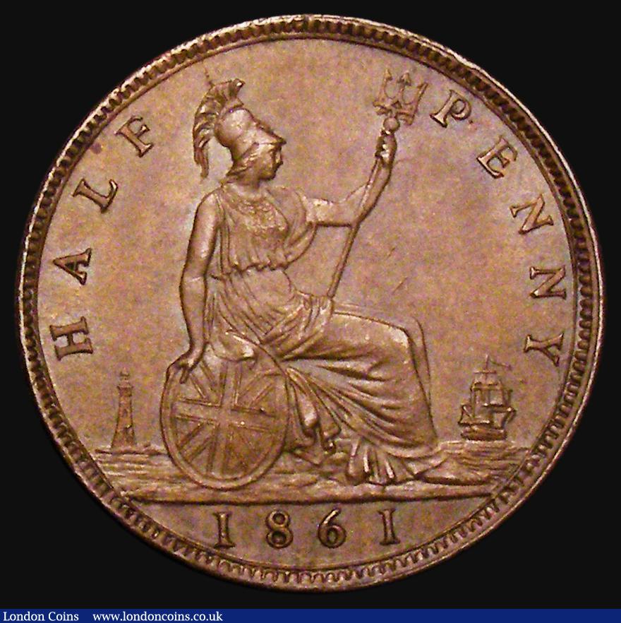 London Coins : A177 : Lot 1784 : Halfpenny 1861 Freeman 277 dies 6+G UNC and attractively toned with only the lightest of cabinet fri...