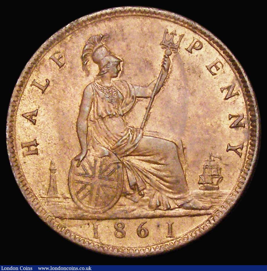 London Coins : A177 : Lot 1785 : Halfpenny 1861 Freeman 282 dies 7+G AU/GEF the obverse with traces of lustre, the reverse with good ...