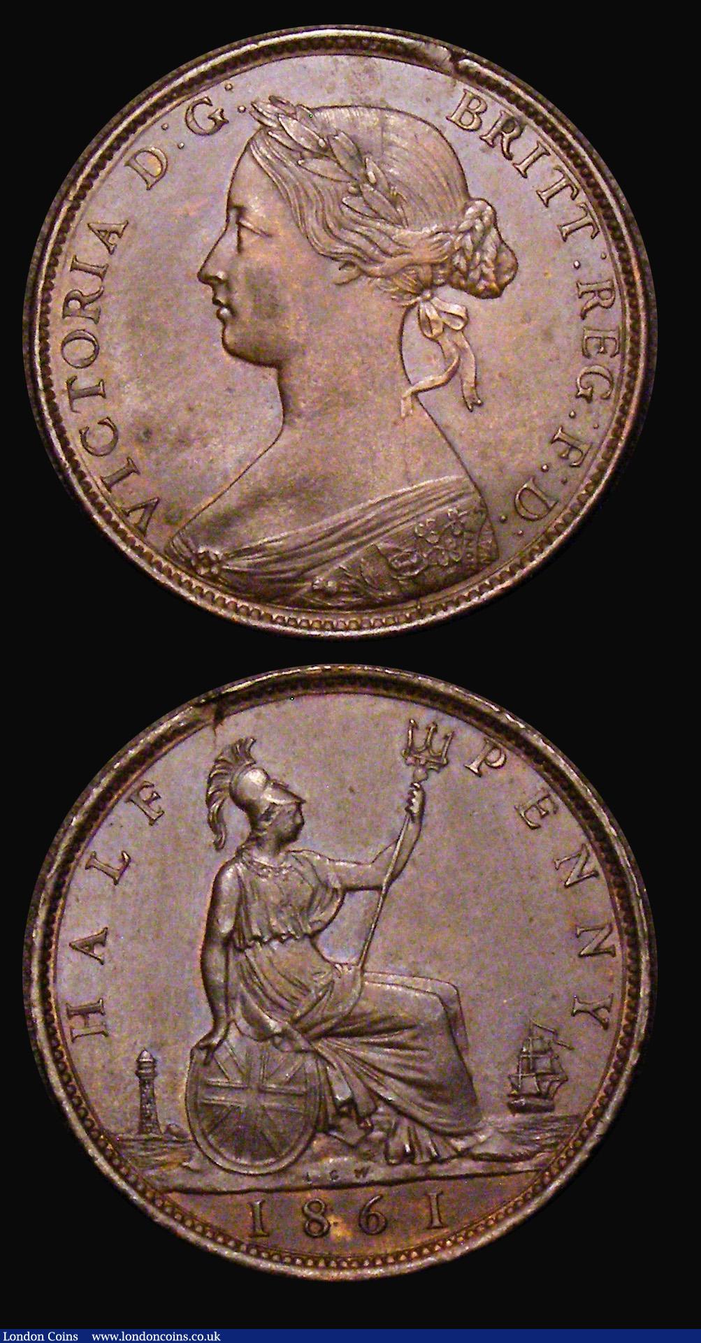 London Coins : A177 : Lot 1852 : Penny 1875 Freeman 80 dies 8+H EF with traces of lustre and some spots, Halfpenny 1861 Freeman 270 d...