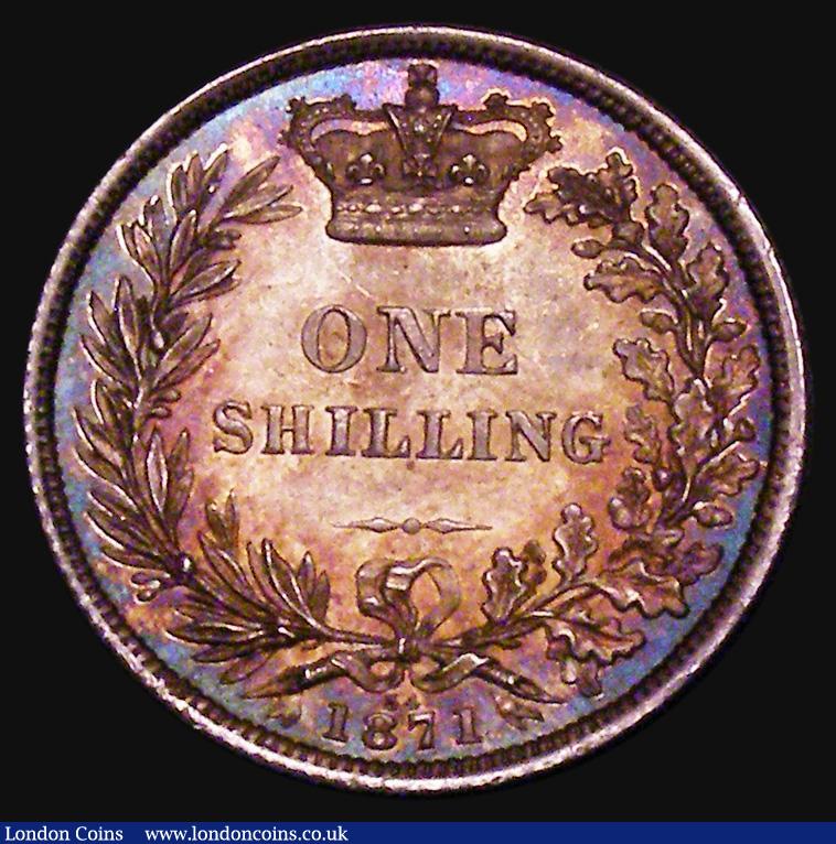 London Coins : A177 : Lot 1911 : Shilling 1871 ESC 1321, Bull 3039, Die Number 34 UNC or near so with golden tone enhanced by touches...