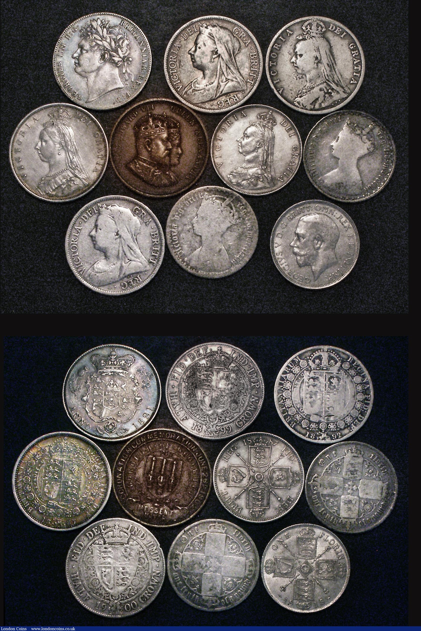 London Coins : A177 : Lot 2260 : Crowns to Florins (20) Crowns (4) 1819LIX Thick Garter Davies 8 Fair, 1935 (2) VF toned and EF toned...