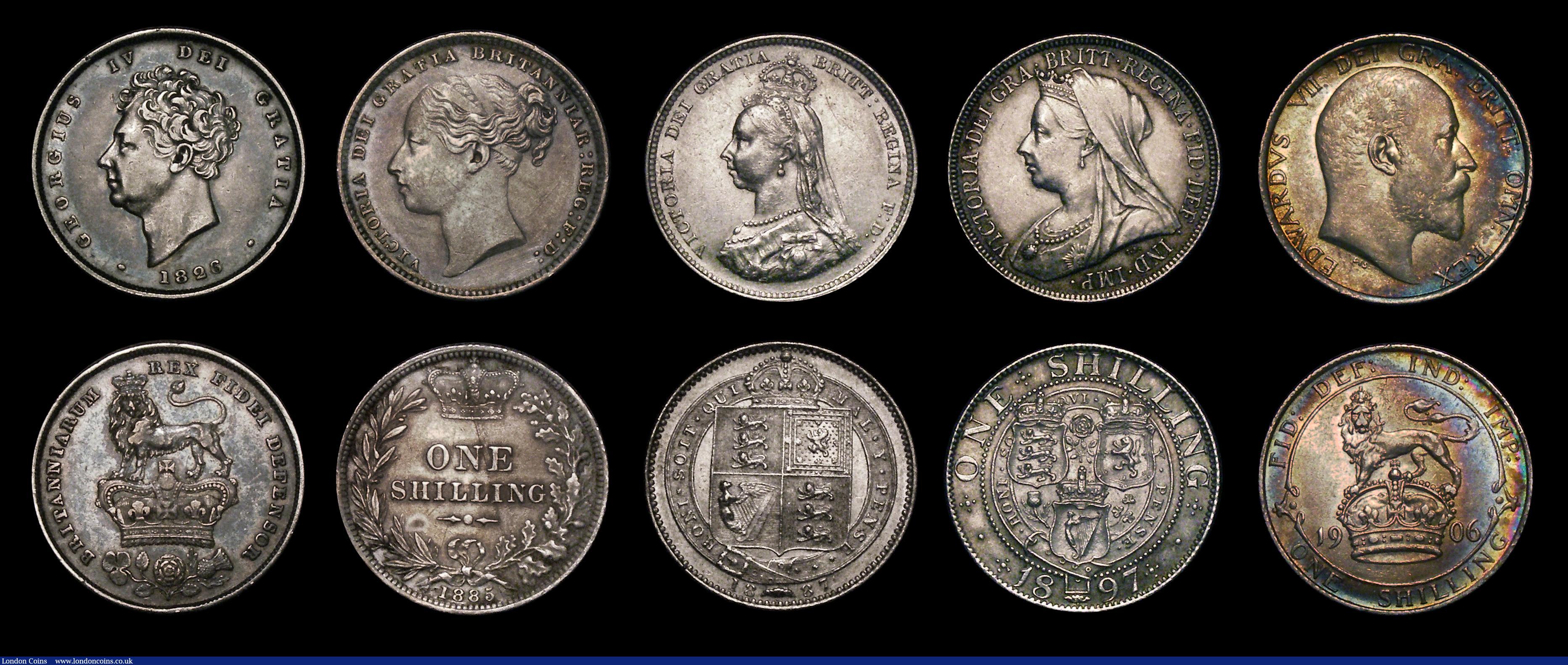 London Coins : A177 : Lot 2262 : Crowns to Shillings (10) comprising Crown 1935 ESC 375, Bull 3651 Lustrous UNC, Double Florin 1887 A...