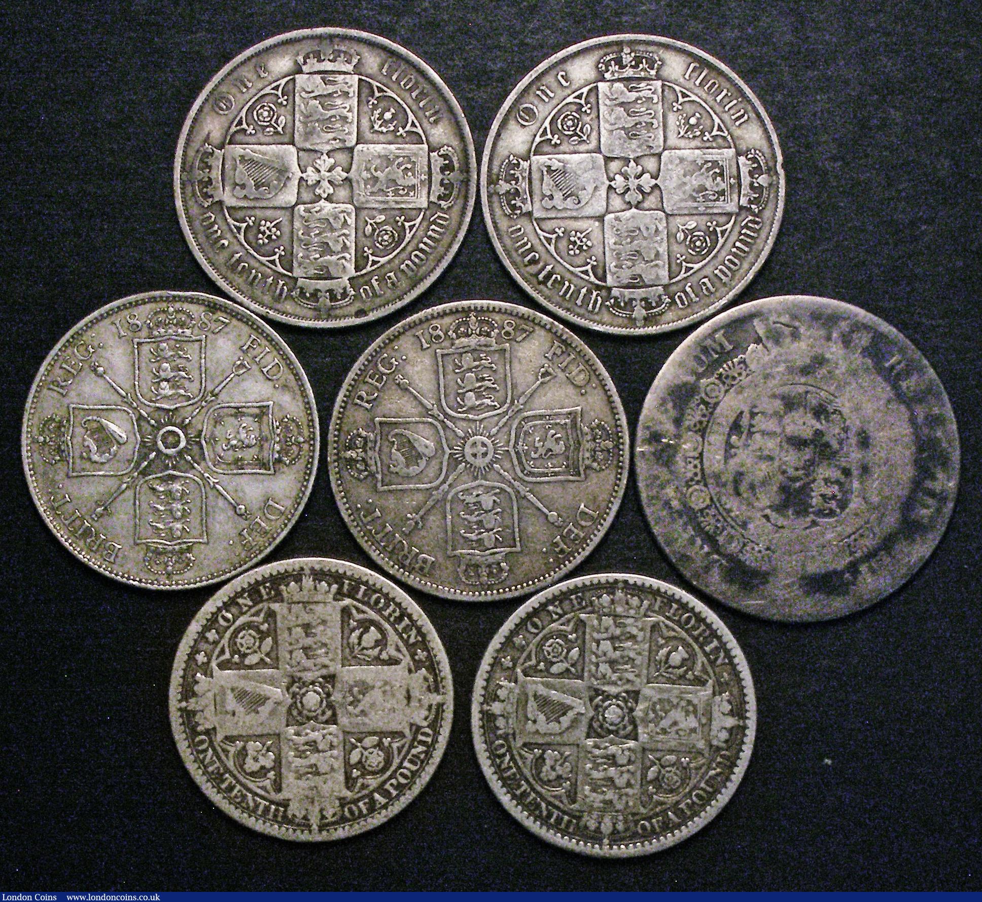 London Coins : A177 : Lot 2320 : Halfcrowns and Florins (7) comprising Halfcrown 1817 Bull Head Fair, Florins (6) 1849 ESC 802, Bull ...