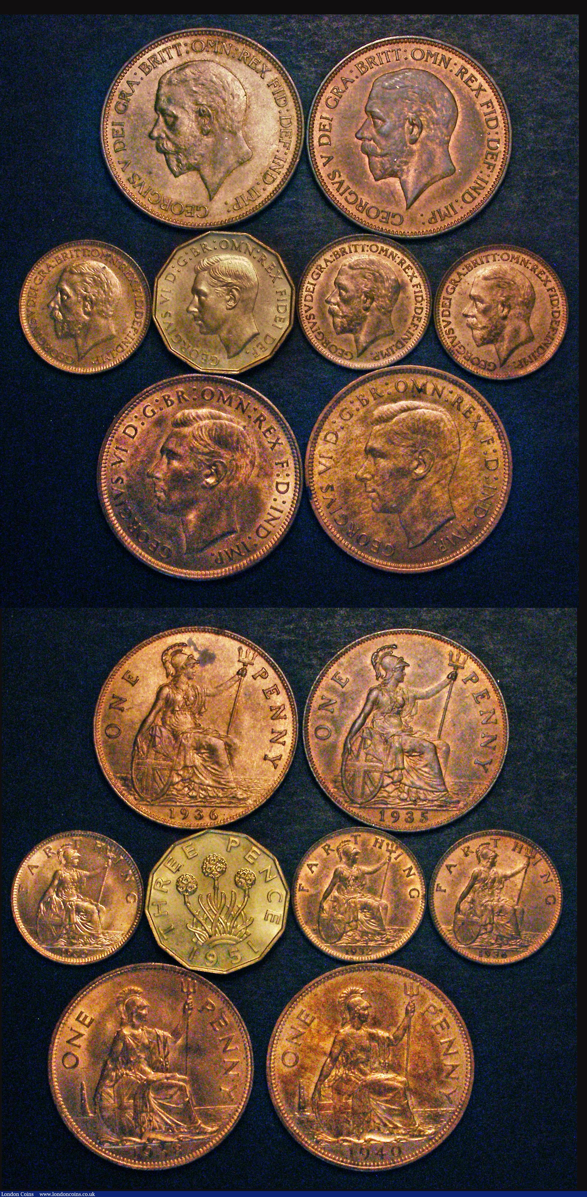 London Coins : A177 : Lot 2326 : Halfcrowns to Pennies (15) Halfcrowns (2) 1940 Lustrous UNC, 1954 Lustrous UNC, Shillings (2) 1877 D...