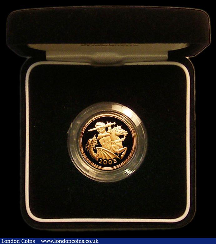 London Coins : A177 : Lot 493 : Sovereign 2005 S.SC5 Gold Proof, FDC or very near so with a hint of very light toning, in the Royal ...