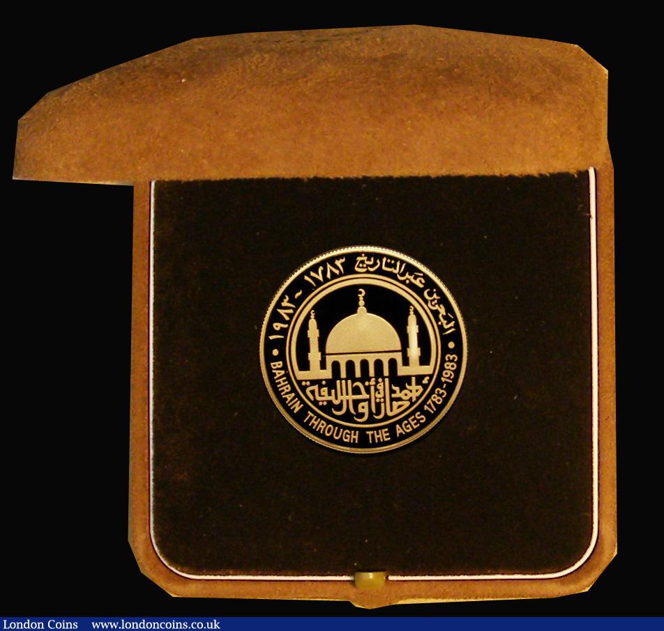 London Coins : A177 : Lot 640 : Bahrain Ten Dinars 1983 Bahrain Through the Ages 1783-1983 Gold Proof FDC, weight 16.00 grammes, unl...