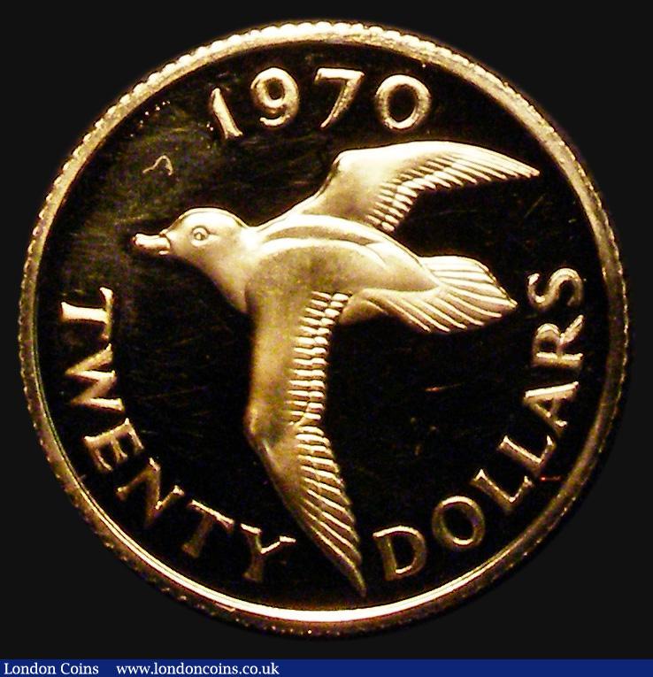 London Coins : A177 : Lot 893 : Bermuda Twenty Dollars Gold 1970 Reverse: Cahow in flight KM#21 Proof FDC
