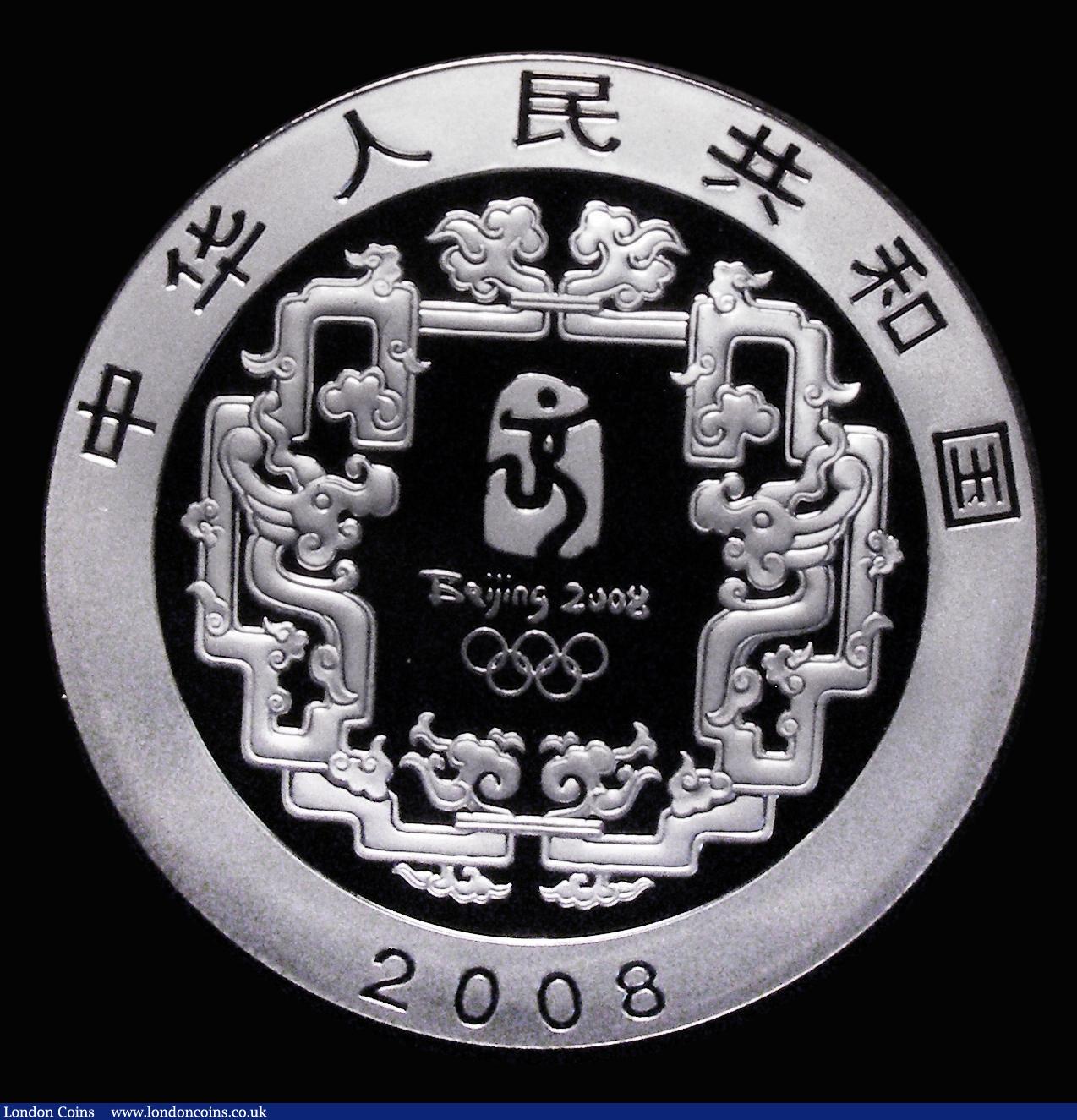 London Coins : A177 : Lot 905 : China 10 Yuan 2008Z Beijing Olympics - Beihai Park Pagoda, One Ounce Silver Proof, the reverse with ...