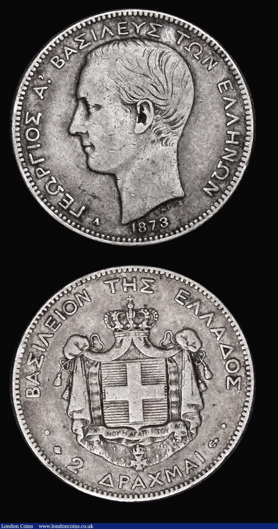 London Coins : A177 : Lot 956 : Greece Two Drachmai 1873A KM#39 Fine, scarce, Cyprus 4 1/2 Piastres 1901 KM#5 Good Fine
