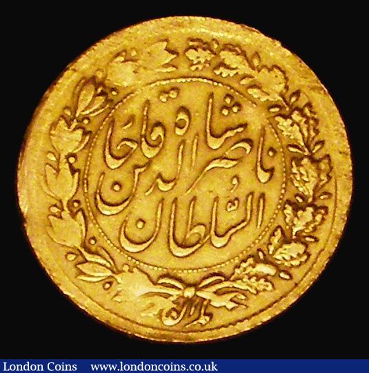 London Coins : A177 : Lot 978 : Iran Half Toman (5000 Dinars) Gold AH1305 (1887/8) Nasir al-Din Shah, Tehran Mint, KM927 VF date app...
