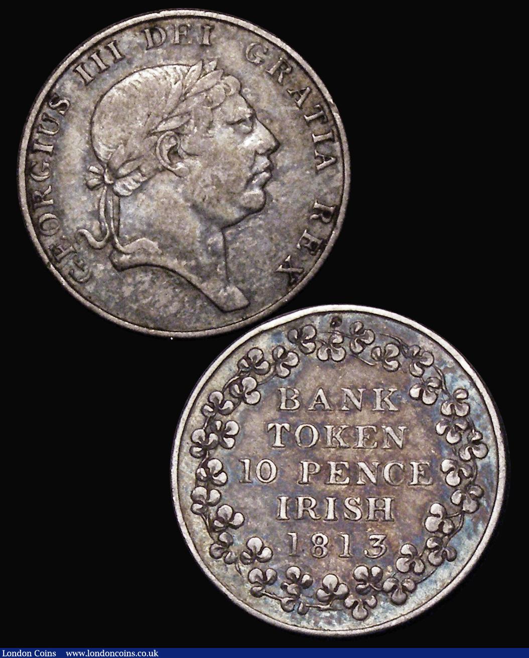 London Coins : A177 : Lot 981 : Ireland (3) Ten Pence Bank Token 1813 S.6618 Good Fine with attractive toning, Penny 1928 Proof S.66...