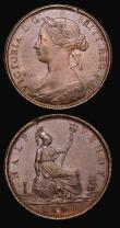 London Coins : A177 : Lot 1852 : Penny 1875 Freeman 80 dies 8+H EF with traces of lustre and some spots, Halfpenny 1861 Freeman 270 d...