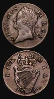 London Coins : A177 : Lot 979 : Ireland (2) Halfpenny 1742 S.6606 Good Fine with some verdigris spots, Farthing 1760 S.6611 Fine or ...