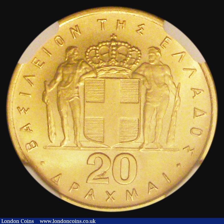 London Coins : A178 : Lot 1086 : Greece 20 Drachma Gold 1967 Revolution (minted 1970) KM#92 Choice UNC in an NGC holder and graded MS...