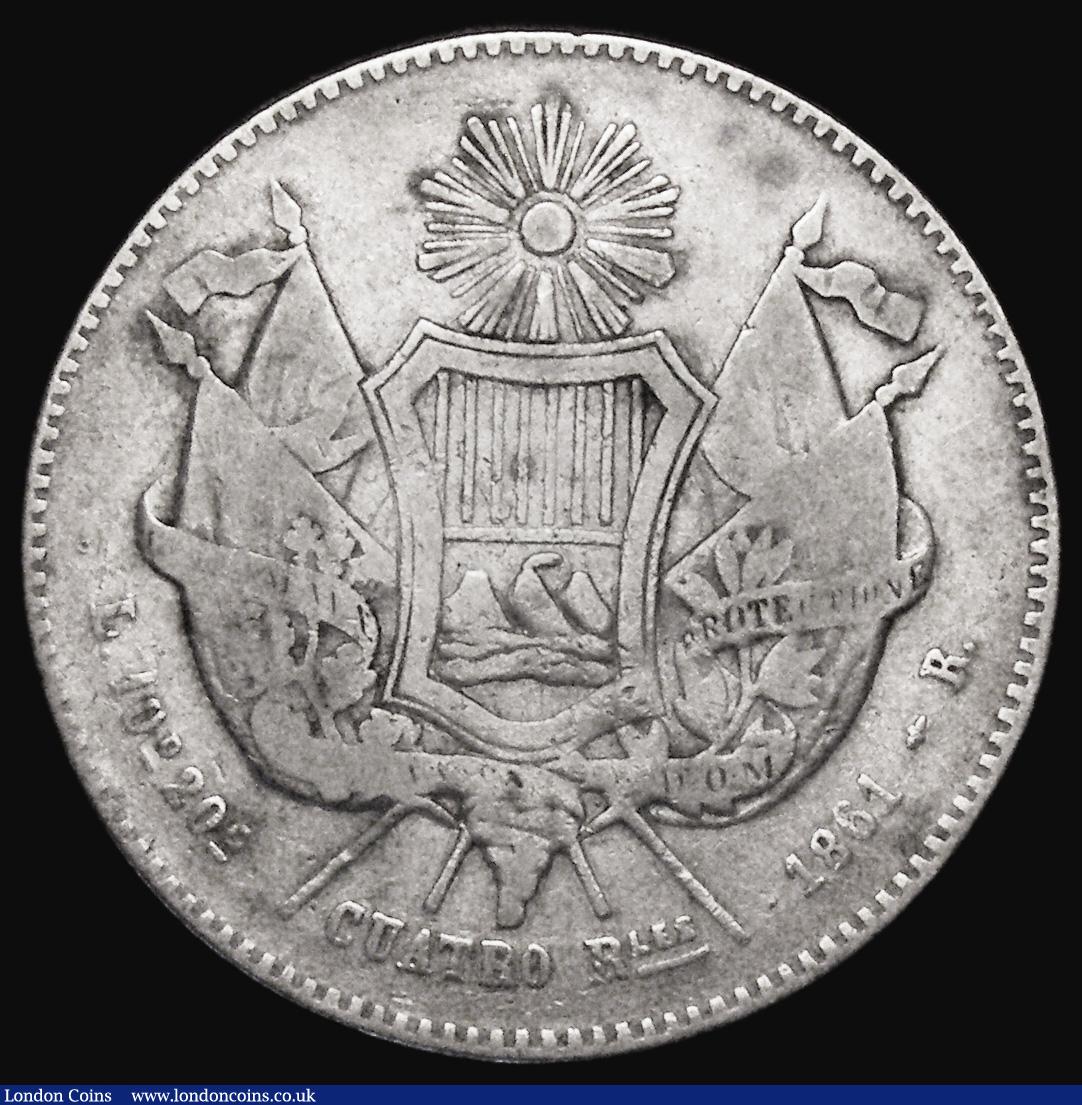 London Coins : A178 : Lot 1087 : Guatemala Four Reales 1861 earlier issue with narrower top to shield KM#136 Fine, a scarce two-year ...