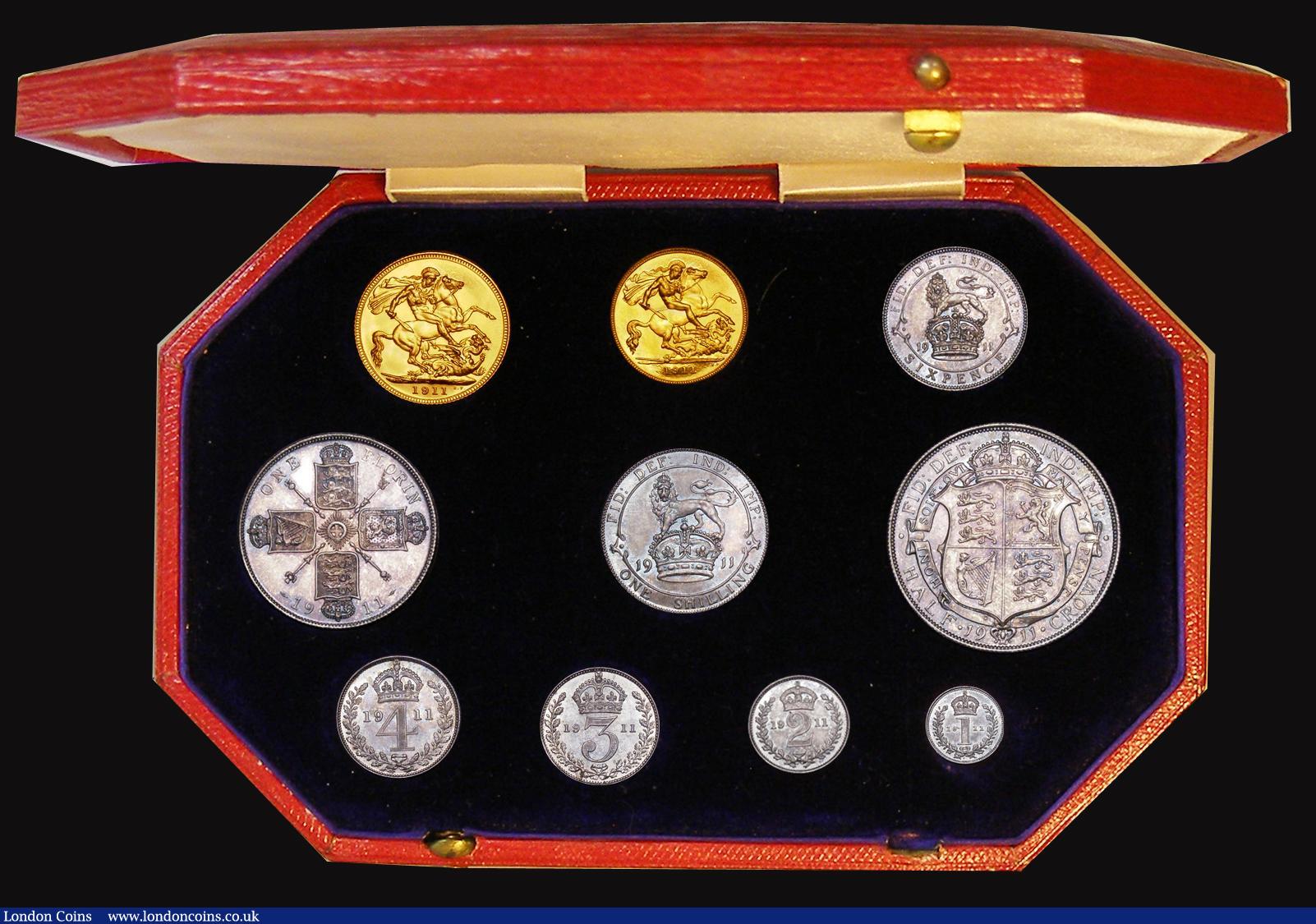 London Coins : A178 : Lot 1240 : Proof Set 1911 Short Set (10 coins) Sovereign, Half Sovereign, Halfcrown, Florin, Shilling, Sixpence...