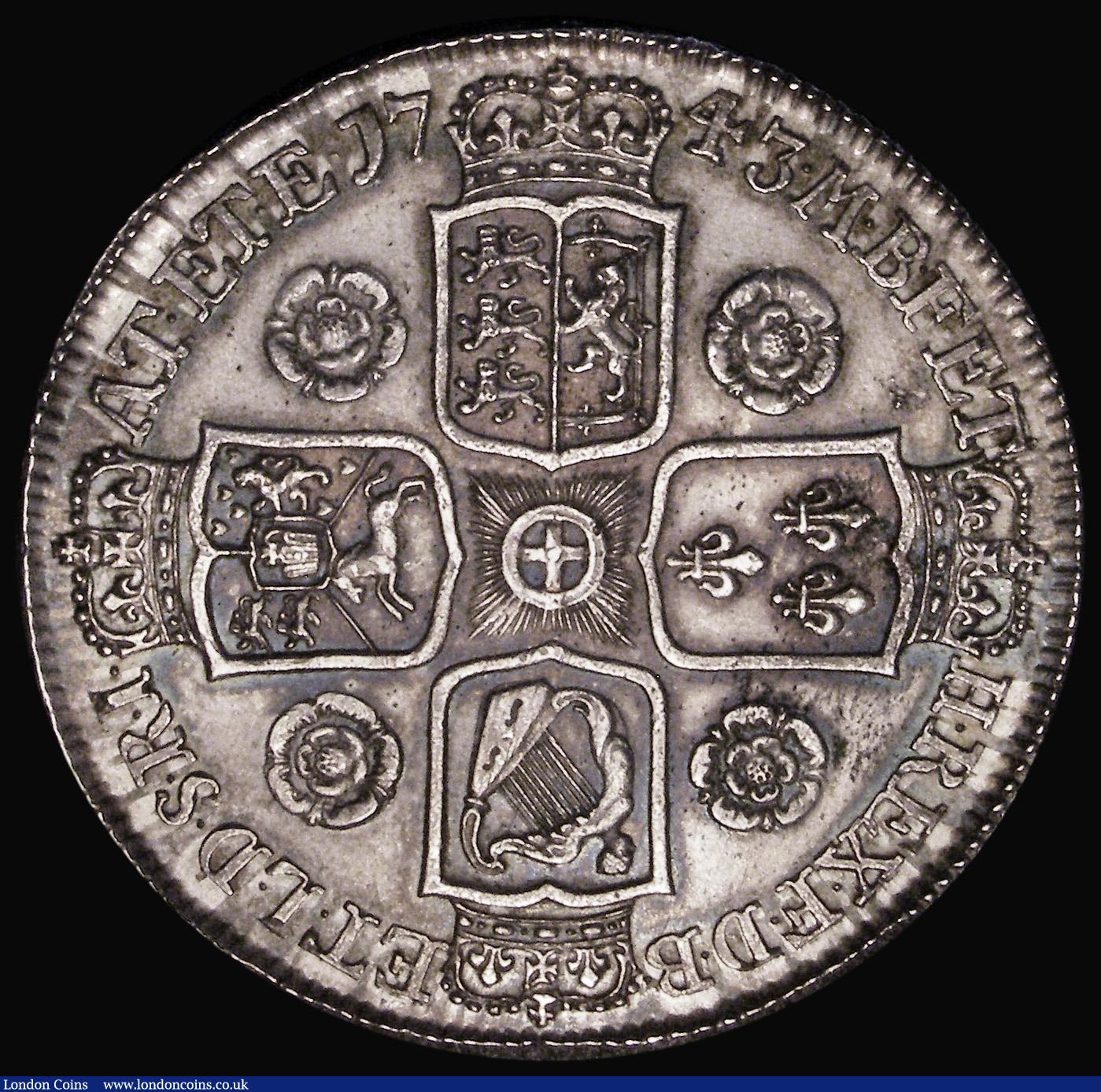 London Coins : A178 : Lot 1258 : Crown 1743 Roses ESC 124 EF or better and pleasantly toned