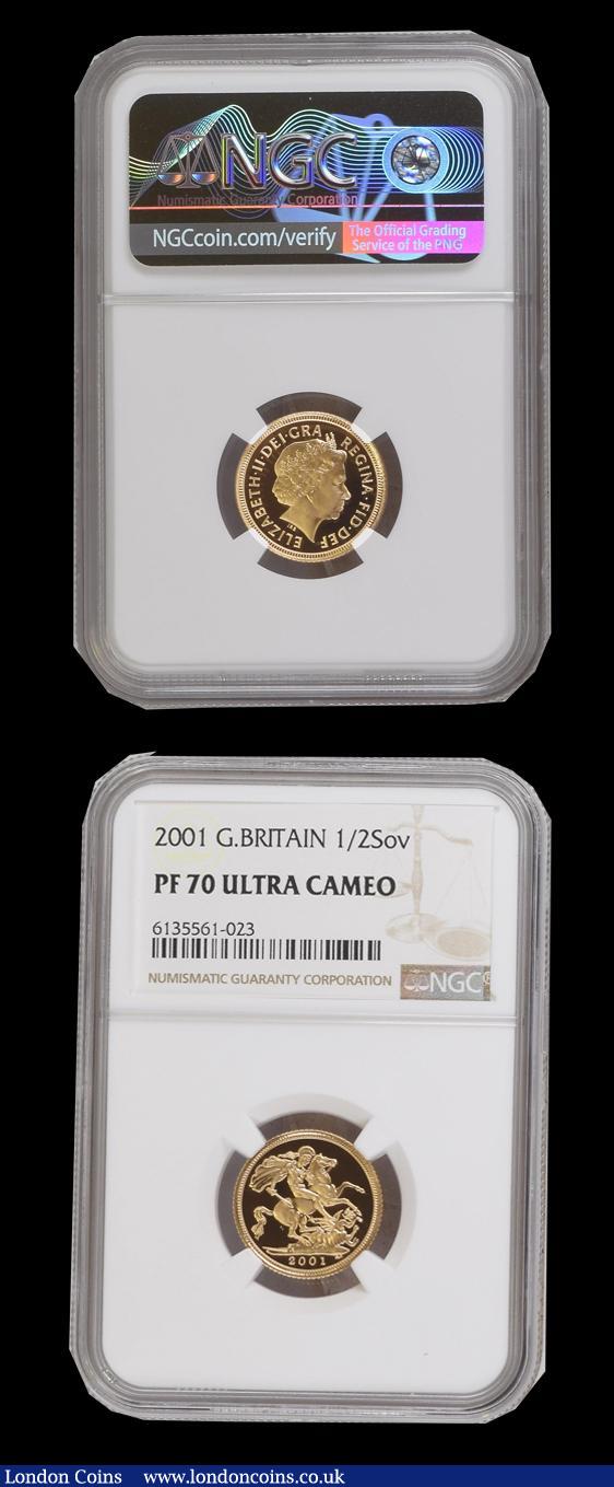 London Coins : A178 : Lot 1480 : Half Sovereigns 2001 S.SB4 Gold Proofs (3) each in an NGC holder and all graded PF70 Ultra Cameo