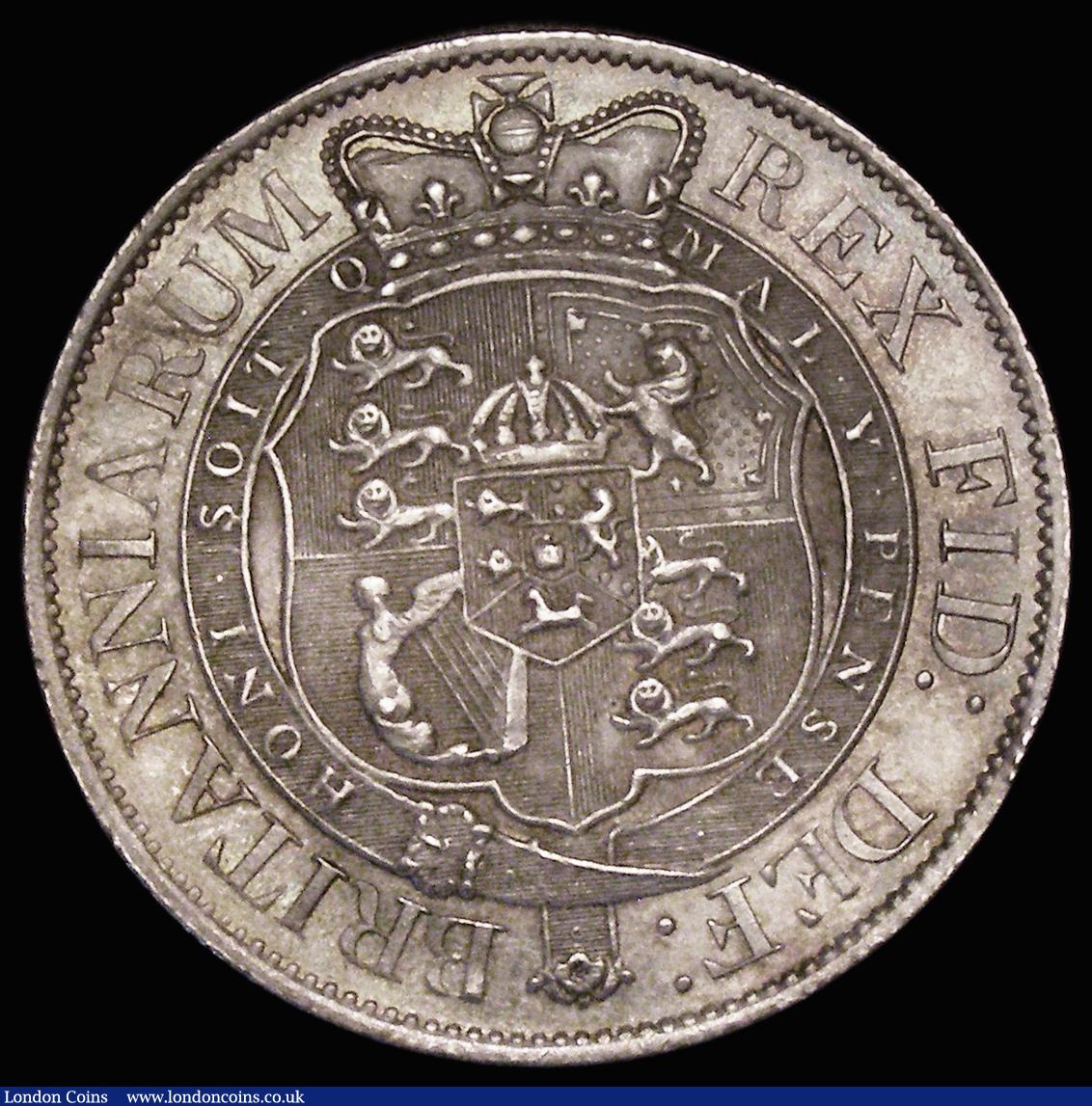 London Coins : A178 : Lot 1521 : Halfcrown 1818 ESC 621, Bull 2099 UNC and lustrous, attractively toned blue and green with touches o...