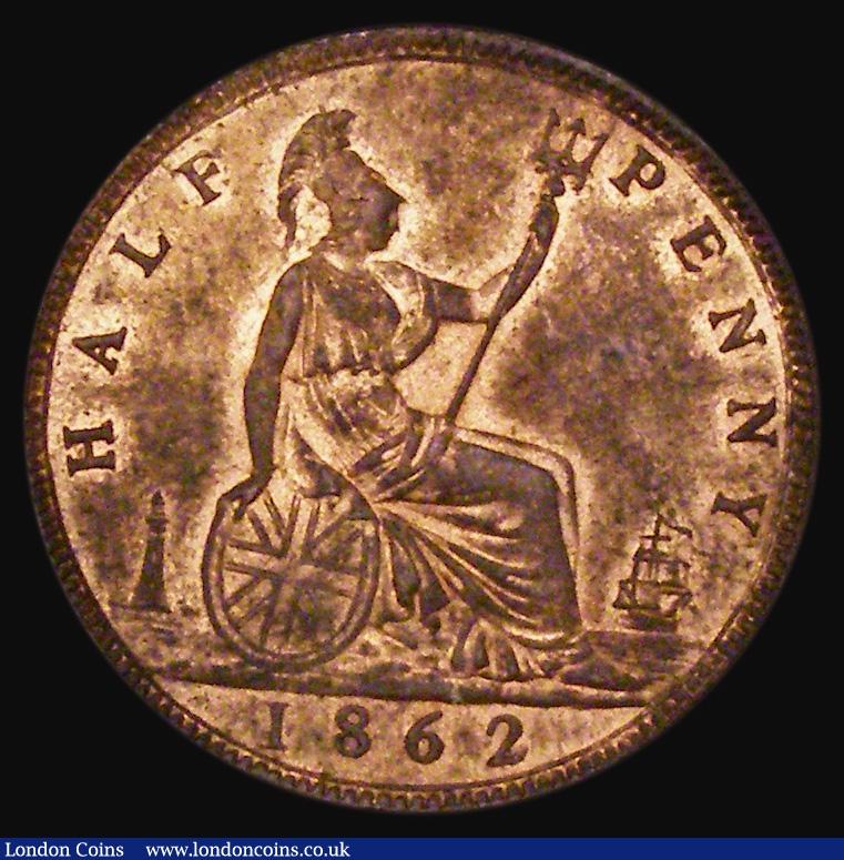 London Coins : A178 : Lot 1570 : Halfpenny 1862 Freeman 289 dies 7+G UNC with around 40% lustre