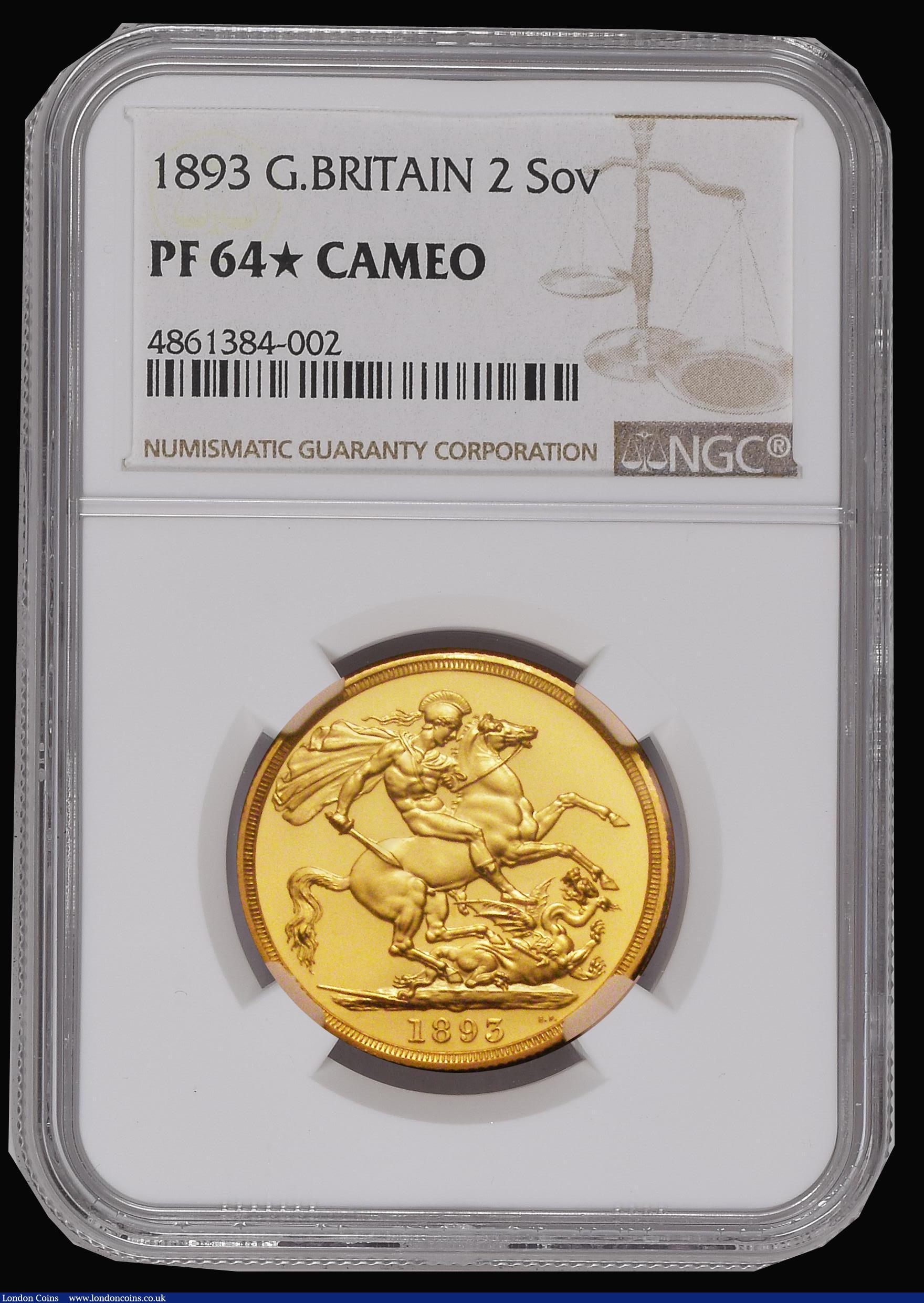 London Coins : A178 : Lot 1911 : Two Pounds 1893 Proof S.3873 Choice FDC and graded NGC PF64* CAMEO very rare in this high grade