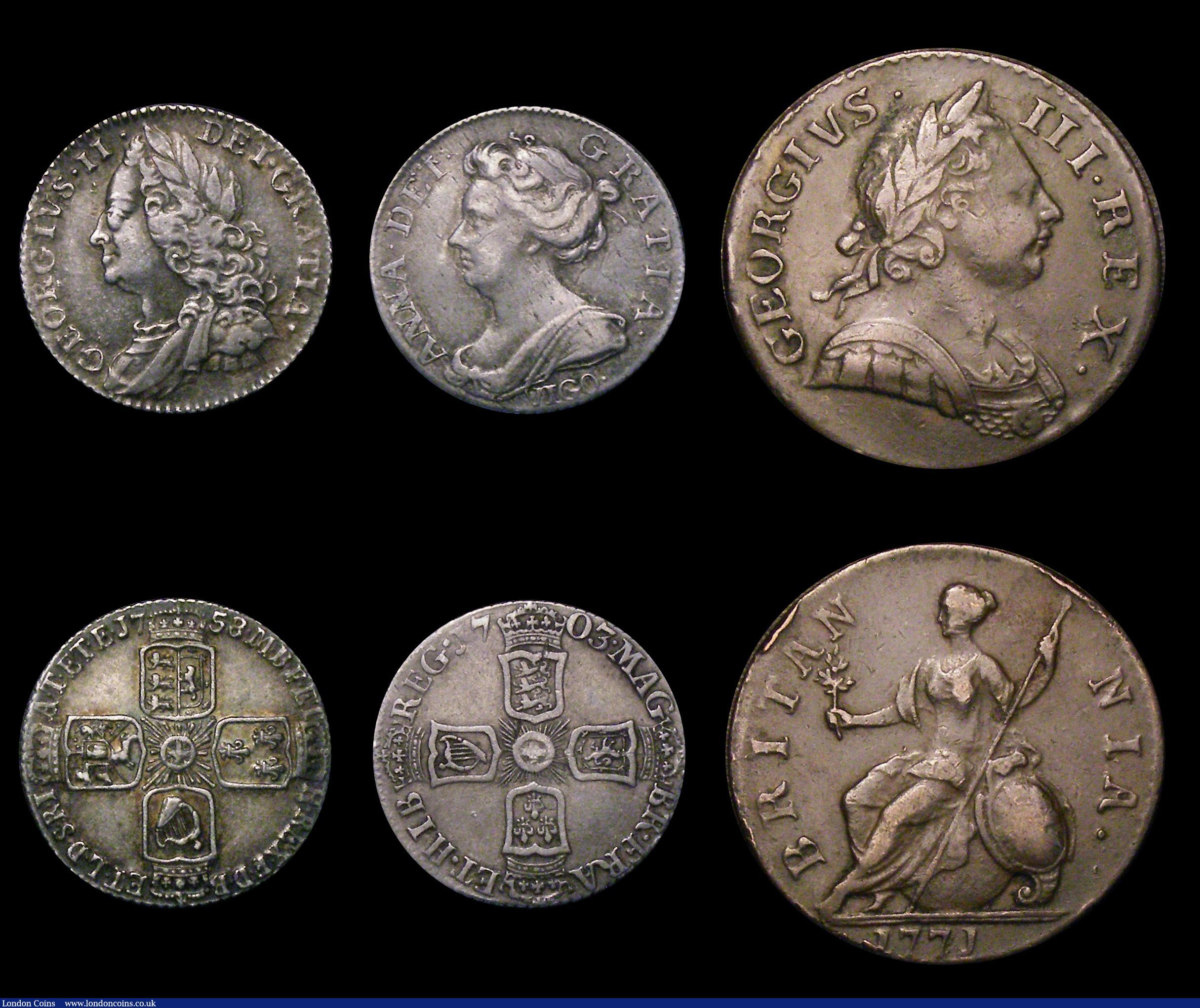 London Coins : A178 : Lot 1985 : Halfcrowns to Halfpennies (6) Halfcrowns (2) 1902 NEF with some contact marks, 1887 Jubilee Head NEF...