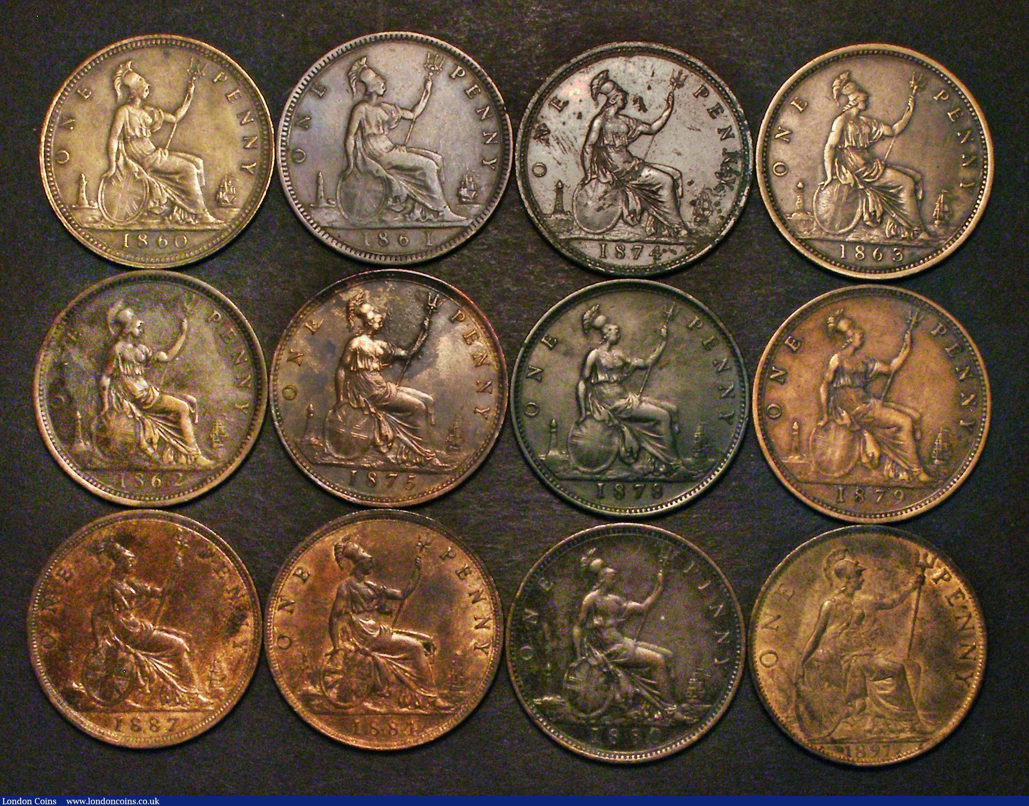 London Coins : A178 : Lot 1999 : Pennies (12) 1860 Toothed Border Freeman 10 dies 2+D Good Fine, 1861 Freeman 29 dies 6+D Fine, 1862 ...