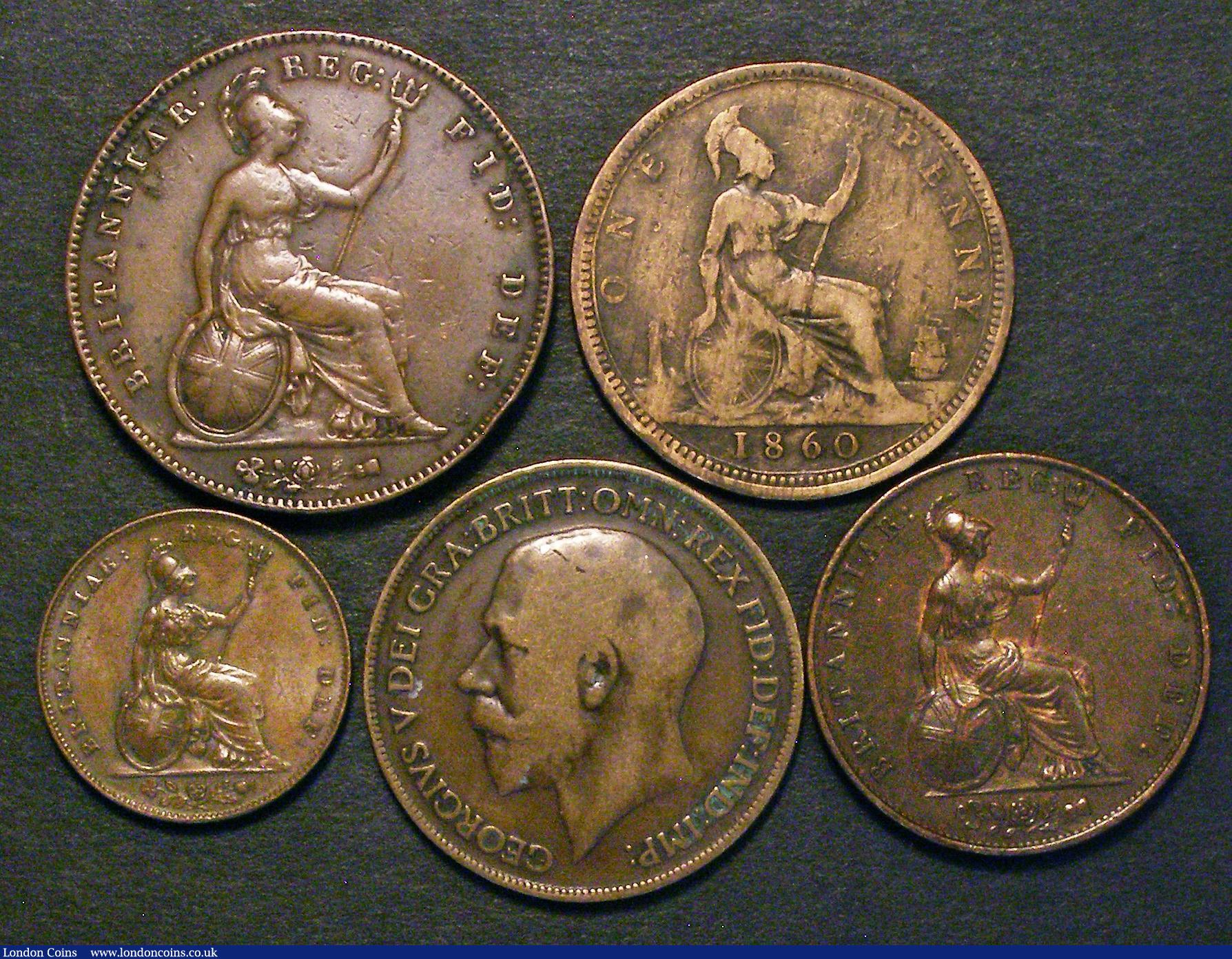 London Coins : A178 : Lot 2011 : Pennies to Farthings (4) comprising Pennies (2) 1857 Plain Trident, with double struck 8 in the date...