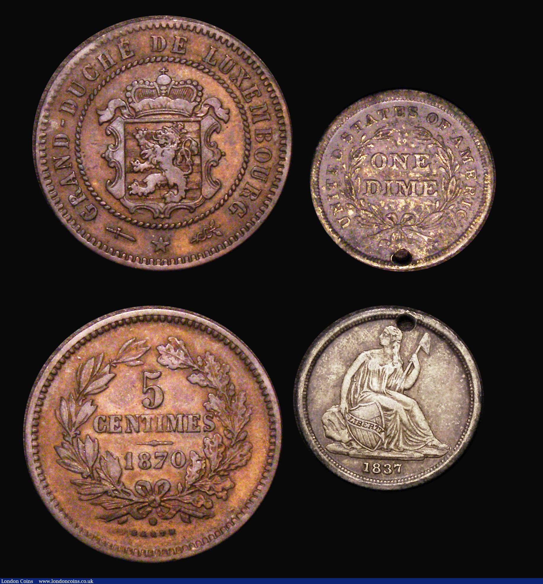 London Coins : A178 : Lot 2106 : World a small group (5) Finland 10 Pennia 1866 NEF with traces of lustre, Luxembourg 5 Centimes 1870...