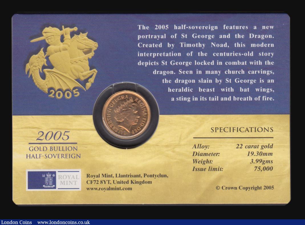London Coins : A178 : Lot 309 : Half Sovereign 2005 Modern St. George S.SB6 Lustrous UNC, lightly toned, on the Royal Mint card of i...