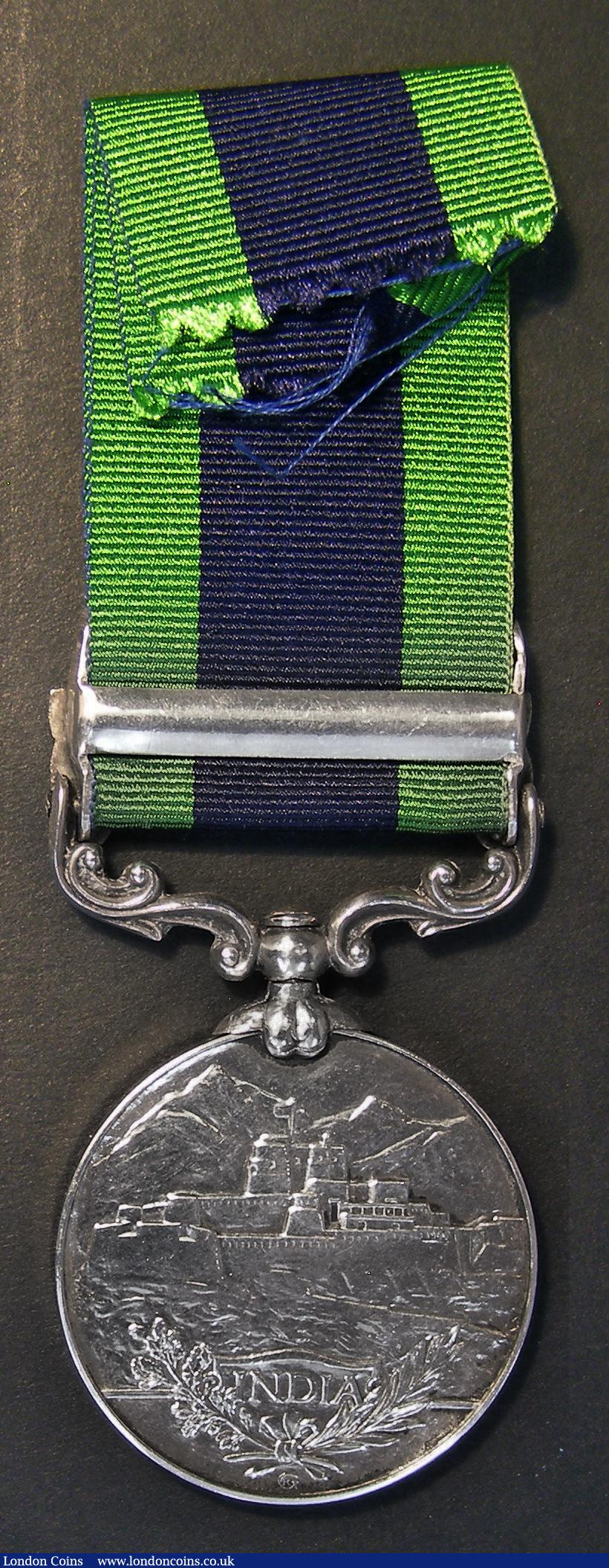 London Coins : A178 : Lot 823 : India General Service Medal, awarded to Pte. W.Weaver, 1st Warwickshire Regiment, with North West Fr...