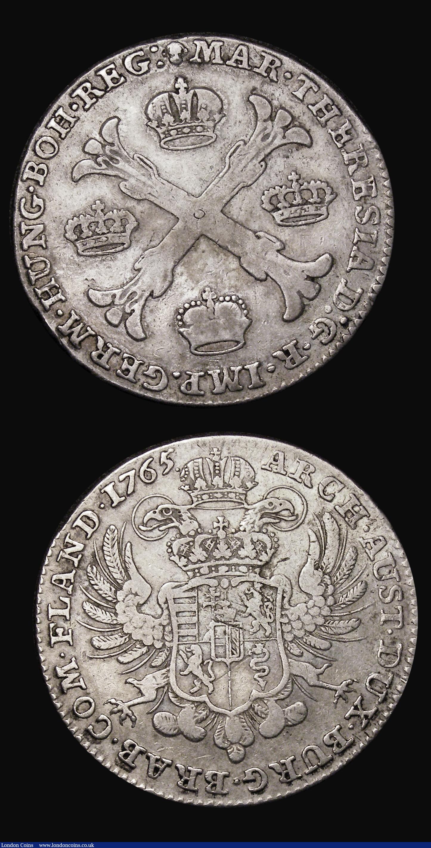 London Coins : A179 : Lot 1013 : Austrian Netherlands Kronenthaler 1765 KM#21 Fine, German States - Alsace Thaler 1621 Straight ruffl...
