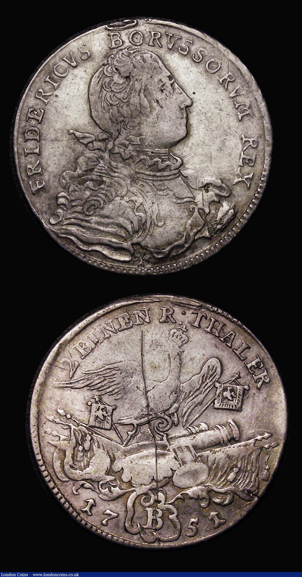 London Coins : A179 : Lot 1096 : German States - Prussia (2) Thaler 1775A KM#332.1 Near Fine, Half Thaler 1751B KM#254.3 Near Fine ex...