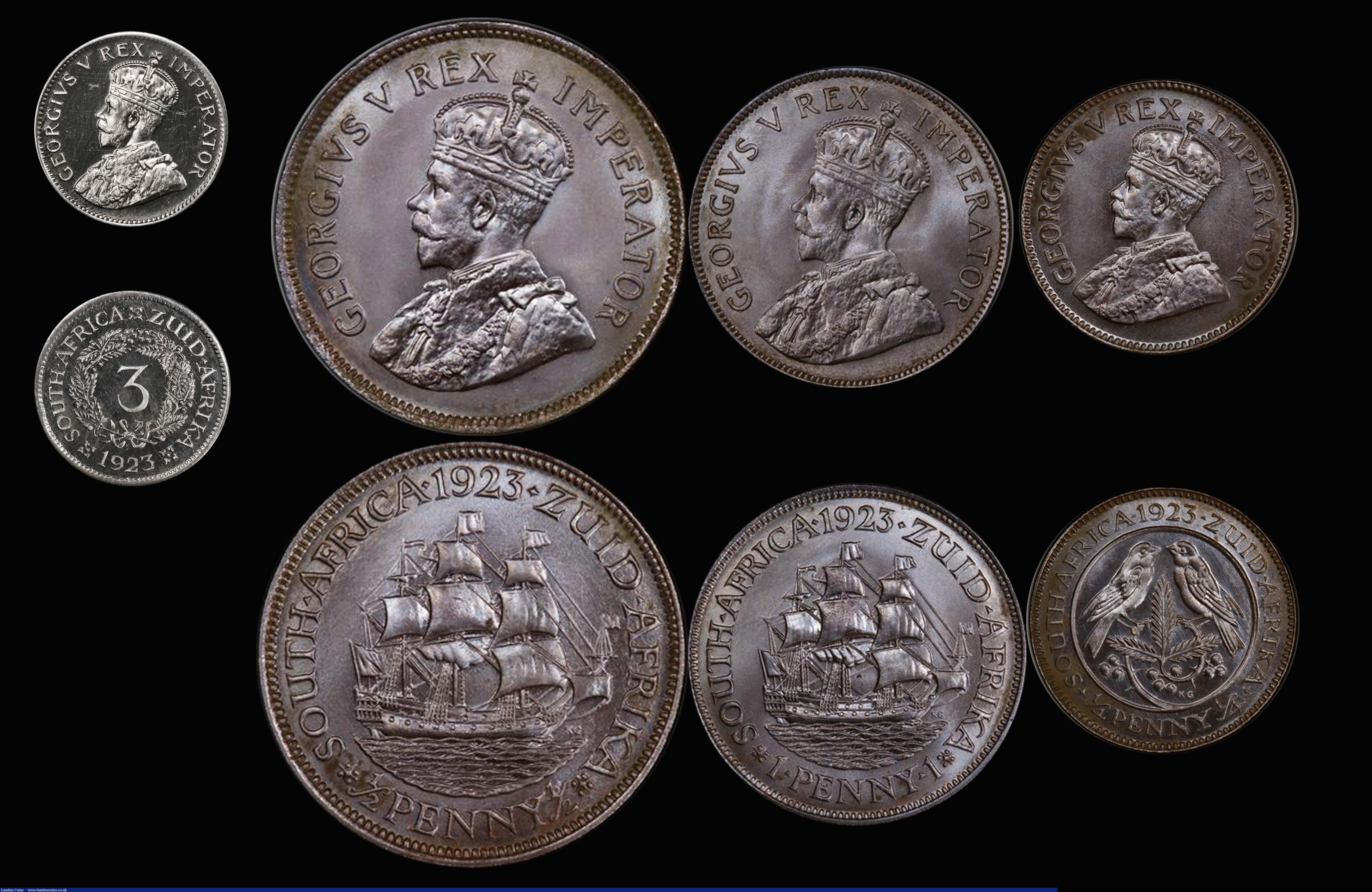London Coins : A179 : Lot 1229 : South Africa Proof Set 1923 Silver and Bronze Set (8 coin) in PCGS holders, comprising Halfcrown 192...