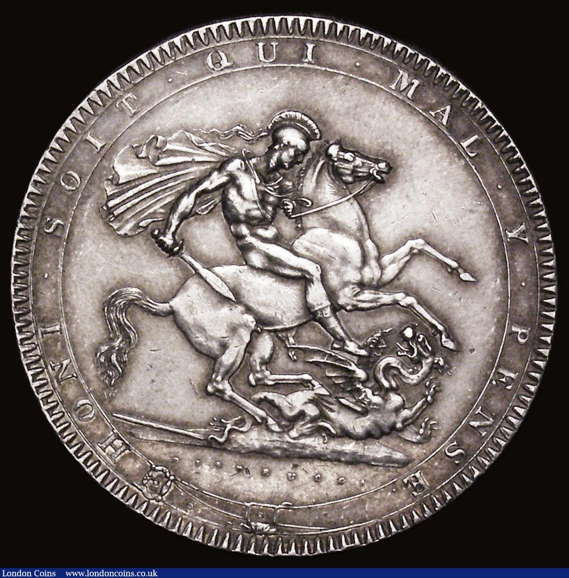 London Coins : A179 : Lot 1454 : Crown 1818 LIX as ESC 214 but with TUT&Lambda;MEN error on edge, the reverse also with the Q of QUI ...