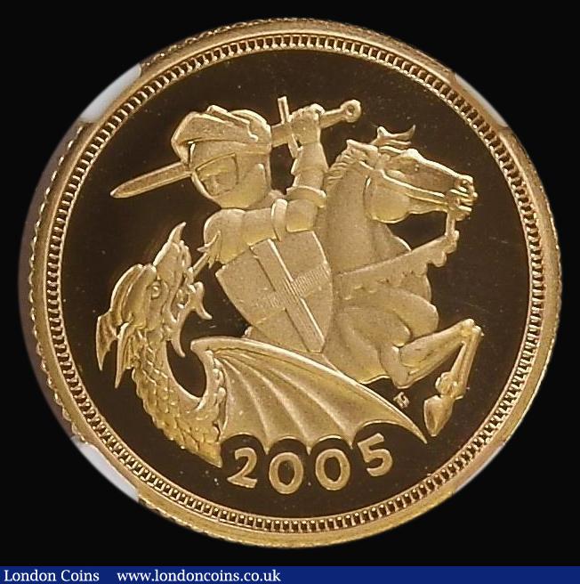 London Coins : A179 : Lot 1707 : Half Sovereign 2005 Modern St.Goerge S.SB6 in an NGC holder and graded PF70 Ultra Cameo