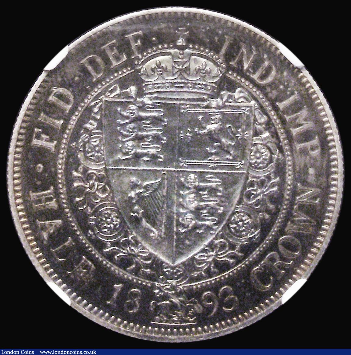 London Coins : A179 : Lot 1772 : Halfcrown 1893 Proof ESC 727, Bull 2779, Davies 663, dies 2B, in an NGC holder and graded PF64, a mo...