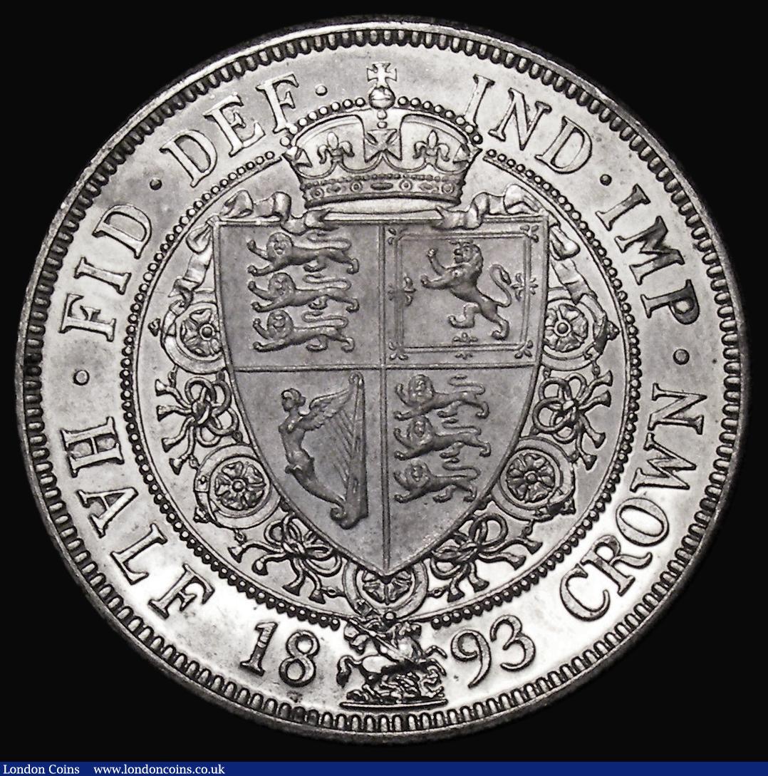 London Coins : A179 : Lot 1773 : Halfcrown 1893 Proof ESC 727, Bull 2779, the portrait with minor scuffs, otherwise UNC lightly toned...
