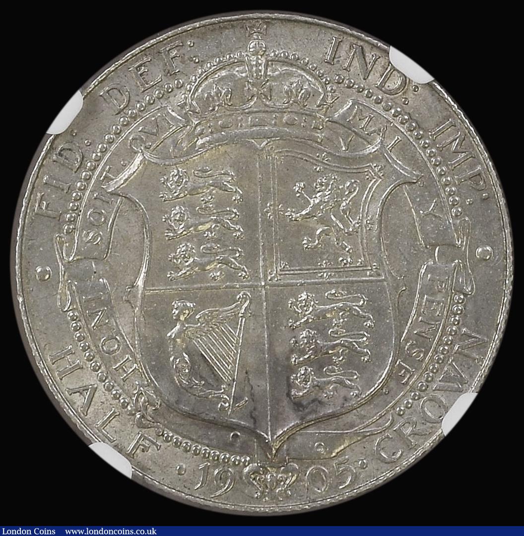 London Coins : A179 : Lot 1785 : Halfcrown 1905 ESC 750, Bull 3571 NGC UNC Details obverse cleaned, Rare in this choice grade and the...