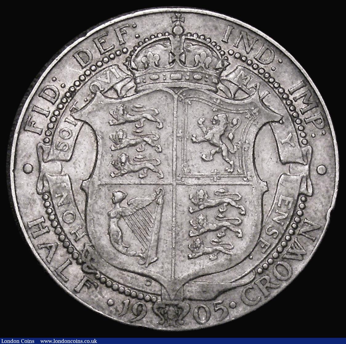 London Coins : A179 : Lot 1787 : Halfcrown 1905 ESC 750, Bull 3571, Obverse Fine, the reverse very near so and two edge nicks, the I ...