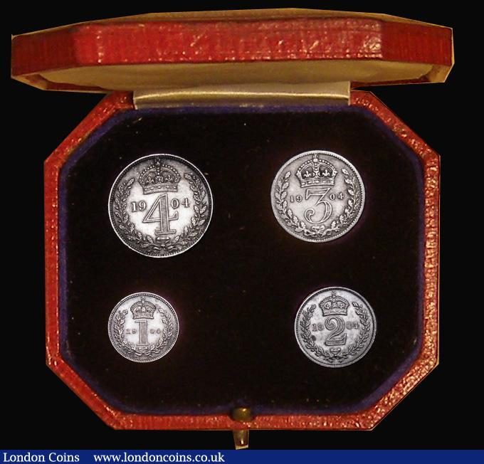 London Coins : A179 : Lot 1875 : Maundy Set 1904 an assembled 'set' comprising Fourpence EF cleaned, Threepence a currency ...