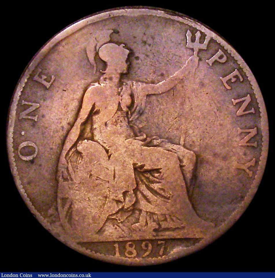 London Coins : A179 : Lot 1911 : Penny 1897 Dot between O and N of ONE Gouby BP1897B NVG bent and cleaned, the dot very clear
