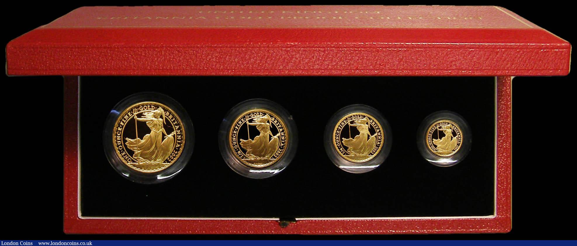 London Coins : A179 : Lot 249 : Britannia Gold Proof Set 2002 the 4-coin set comprising &pound;100 One Ounce, &pound;50 Half Ounce, ...