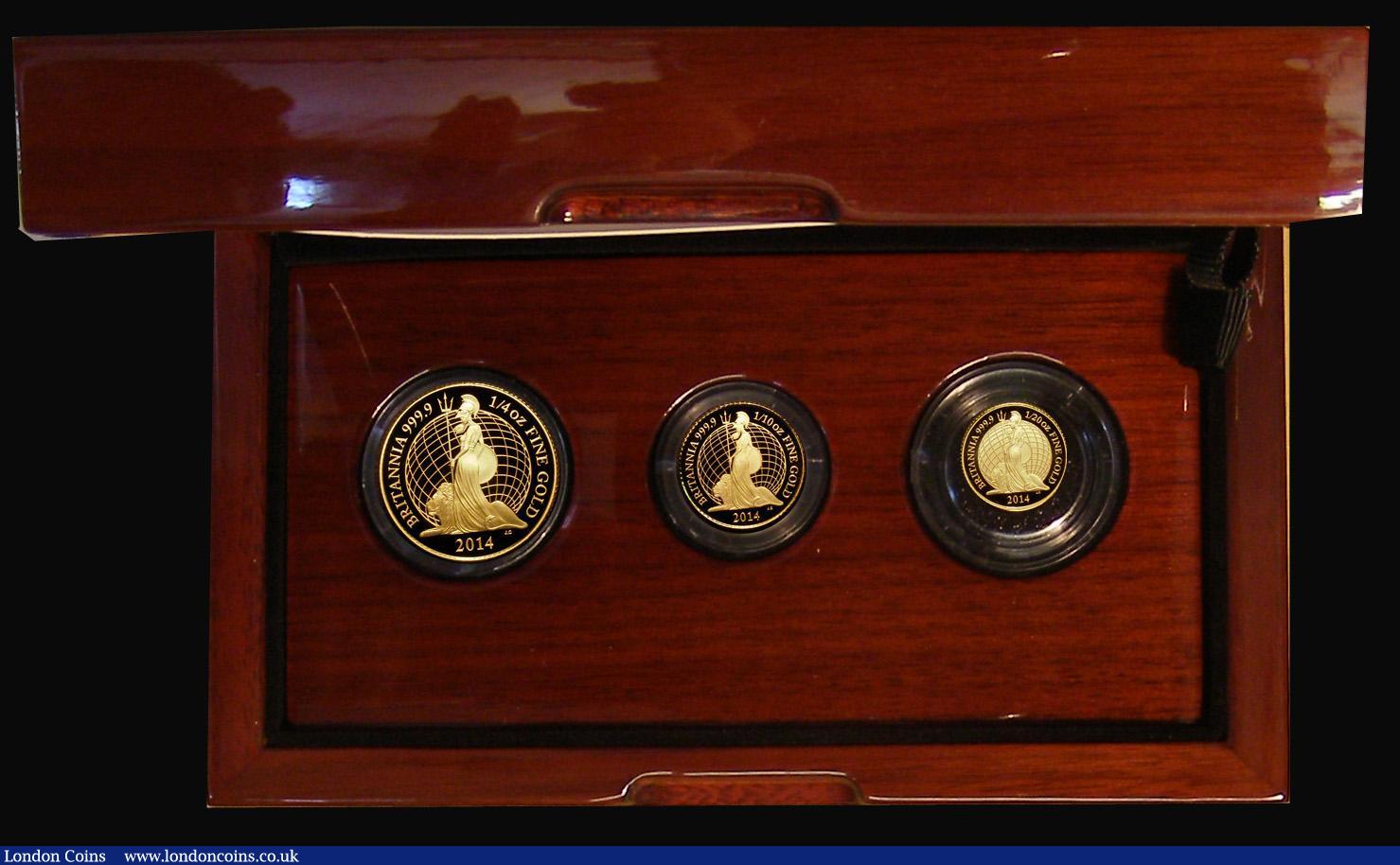 London Coins : A179 : Lot 252 : Britannia Gold Proof Set 2014 a 3-coin set comprising Britannia &pound;25 2014 Gold Quarter Ounce, B...