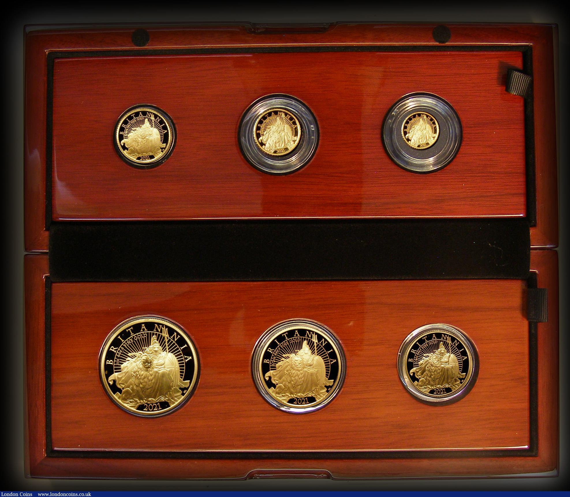 London Coins : A179 : Lot 257 : Britannia Gold Proof Set 2021 a 6-coin set comprising &pound;100 2021 Gold One Ounce, &pound;50 2021...