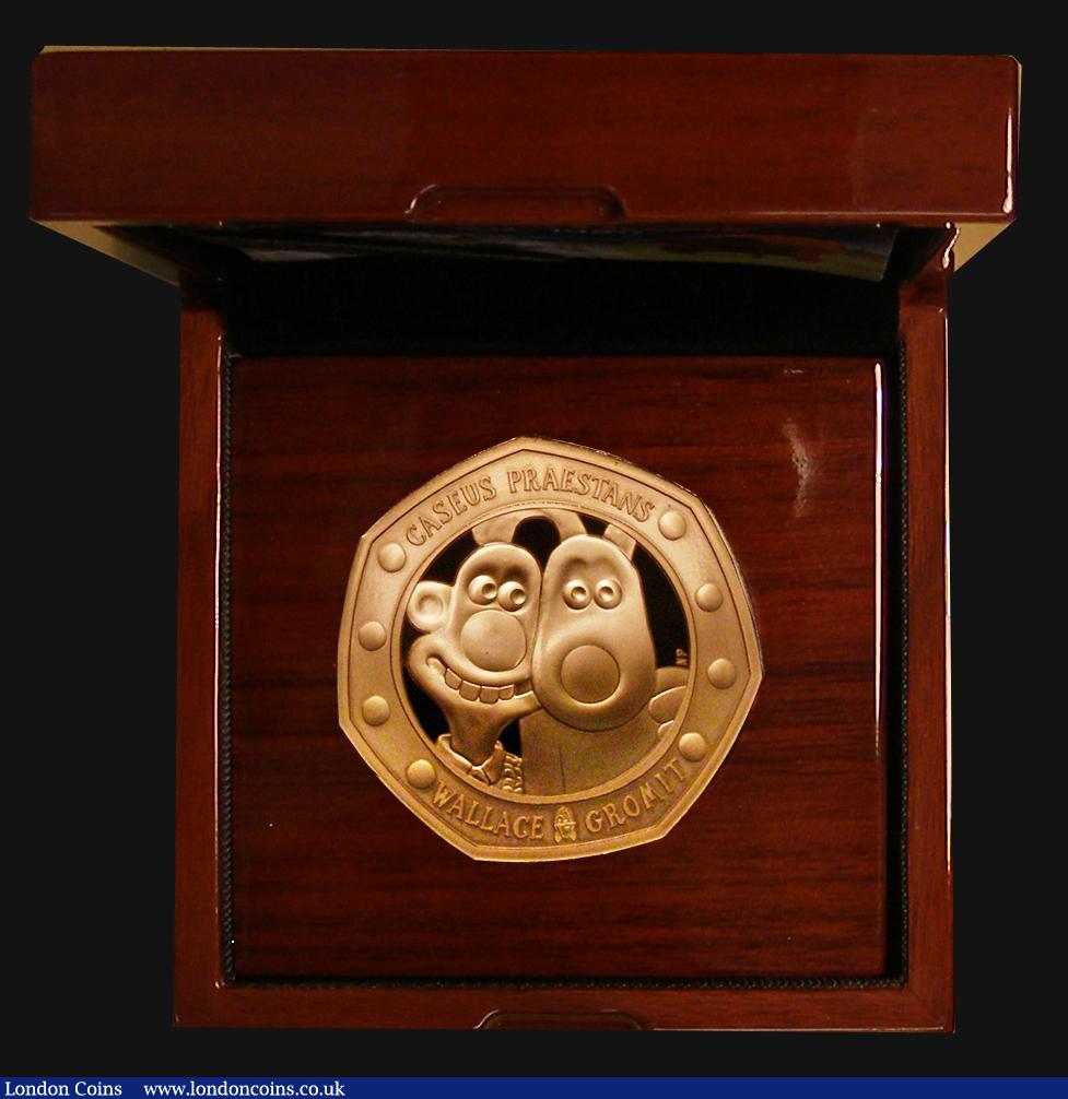London Coins : A179 : Lot 299 : Fifty Pence 2019 Wallace and Gromit 30th Anniversary S.H69 Gold Proof FDC in the Royal Mint box of i...