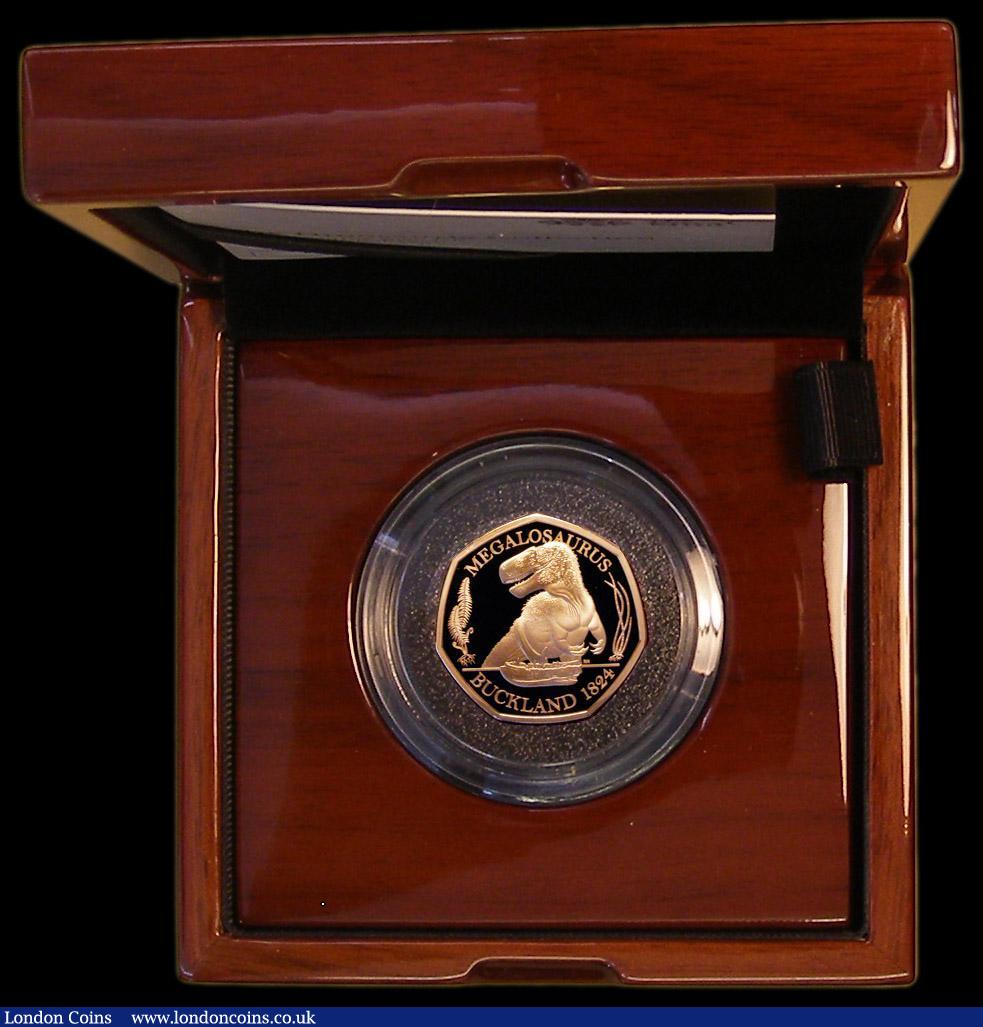 London Coins : A179 : Lot 301 : Fifty Pence 2020 Tales of the Earth, The Dinosauria Collection - Megalosaurus Gold Proof, FDC in the...