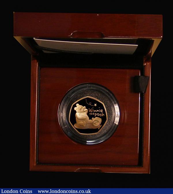 London Coins : A179 : Lot 303 : Fifty Pence 2020 Winnie the Pooh S.H87 Gold Proof Piedfort FDC in the Royal Mint box of issue with c...