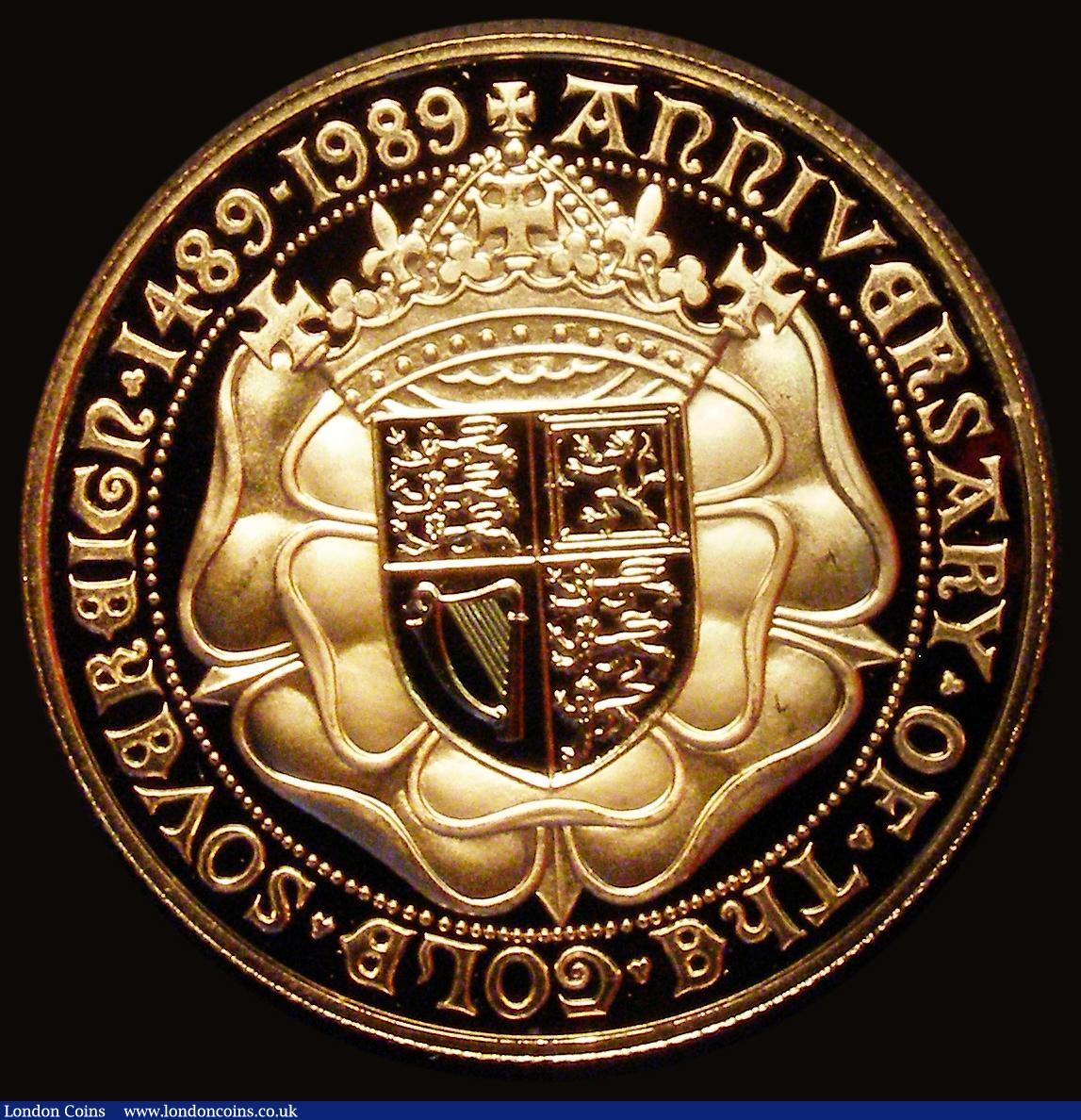 London Coins : A179 : Lot 401 : Five Pounds 1989 500th Anniversary of the First Gold Sovereign Proof nFDC uncased, one or two contac...